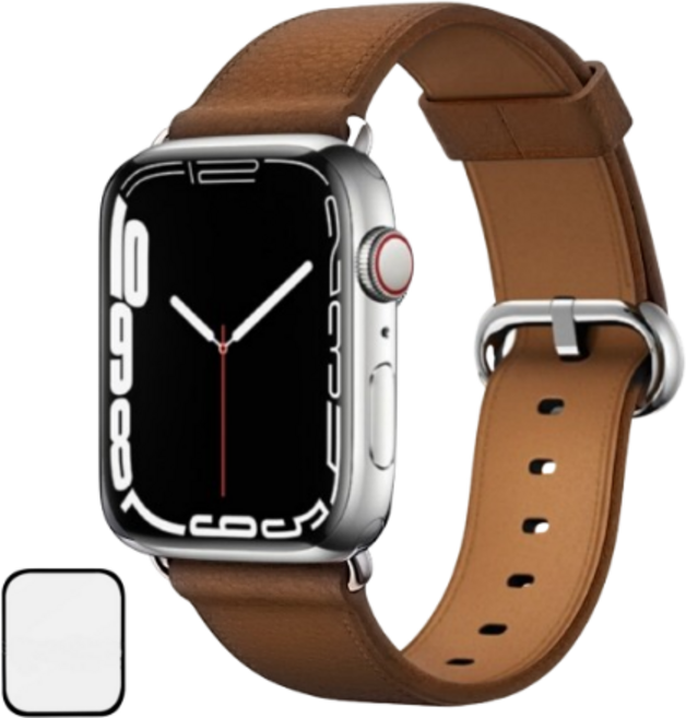 NUBASE 애플워치 10 호환 레트로 앱송 가죽 스트랩 + 보호필름 1P 세트, 브라운