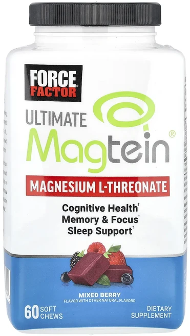 단백질 비타민 철분 마그내슘 칼슘 Force Factor Ultimate Magtein® 마그네슘 L-트레온산 혼합 베리 소프트츄 60개 고루고루섭취해주세요, ForceFactorUltimateMagtein마그네슘, 1개 - 쿠팡