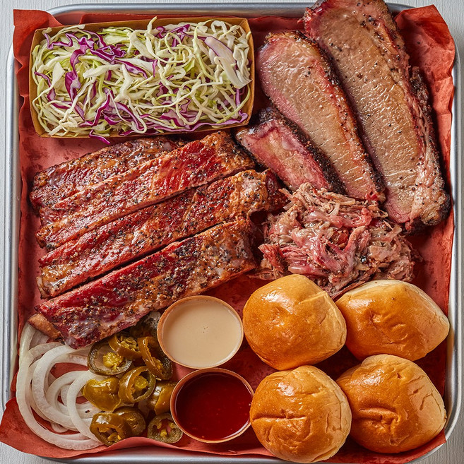 [스모커리] 텍사스바베큐 스타터 플래터 브리스킷+스페어립+풀드포크+사이드, 1세트, 700g