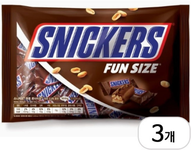 스니커즈 펀사이즈 초코바, 500g, 3개