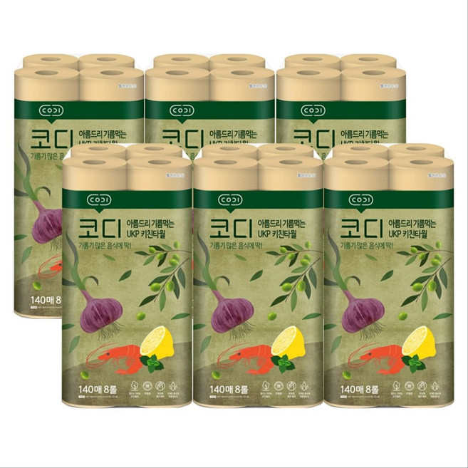 코디 키친타올 기름먹는 140매 X 8롤 6개