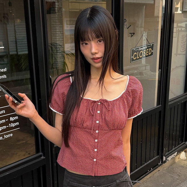후아유 데일리 체크 편안한 패턴 블라우스 - (2 colors)