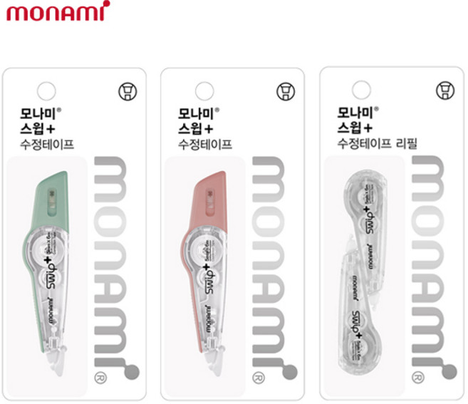모나미 스윕 플러스 수정테이프 리필형 민트 코랄 수정테이프, 스윕 플러스_리필심