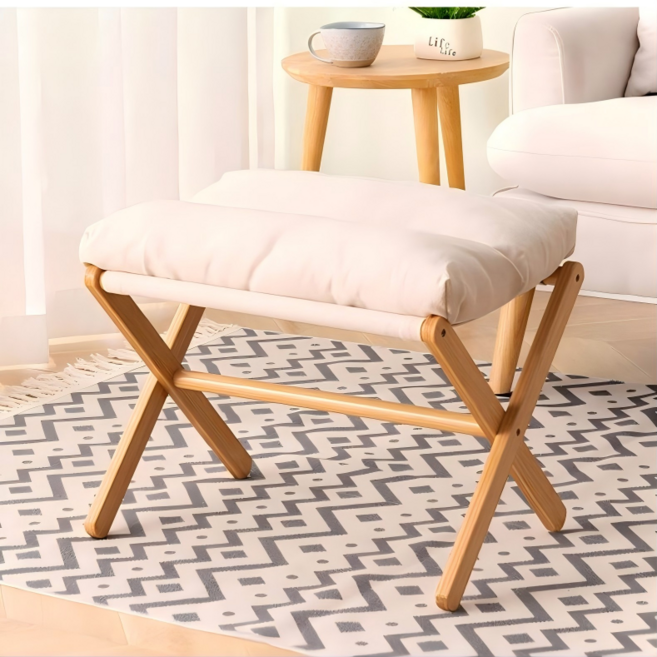 쿠리브 쿠션 풋 스툴 발받침대 풋레스트 접이식 의자 시무실 발받침 필수템 소파 풋스툴, 베이지