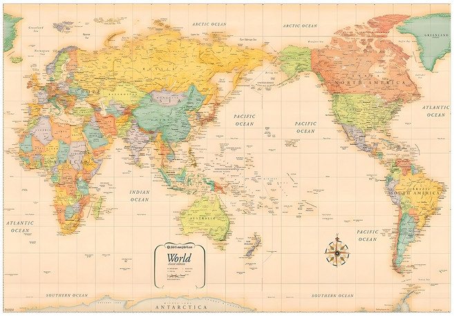 Map.com 塗層英文版 JD 古董世界地圖小 110 x 78 厘米 + 最新韓國折疊 + 案例集, 1套