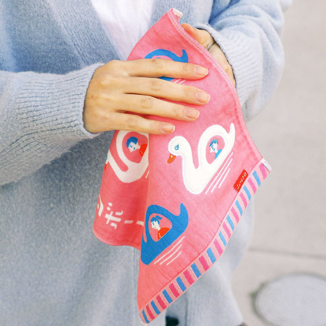 일본 감성 하이타이드 뉴 레트로 세면타월 휴대용 수건-백조보트