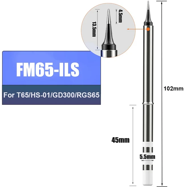 T65 HS-01 GD300 납땜 인두 교체 히터 용 팁 수리 도구 가능하지 않음 T12, 11 FM65-ILS, 1개