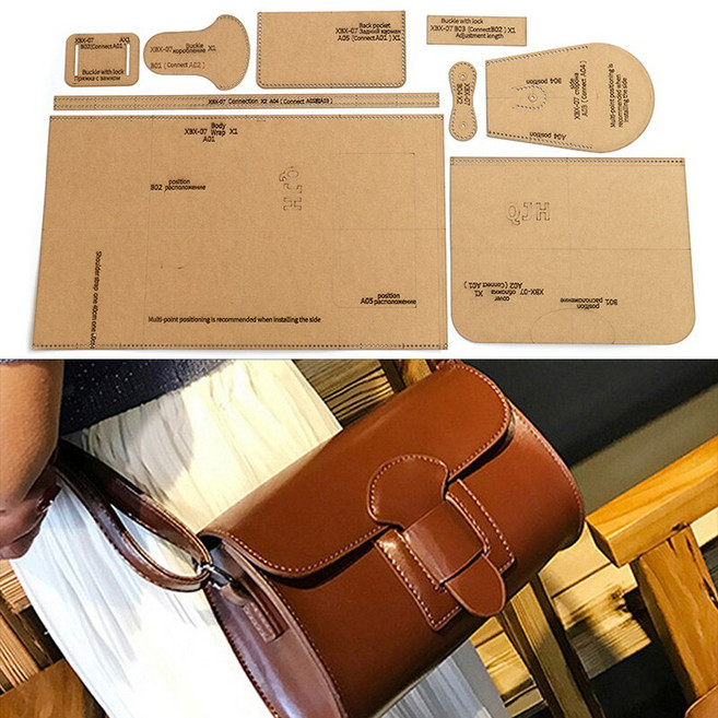 1 세트 DIY 크래프트 종이 템플릿 새로운 패션 숄더 백 크로스 바디 백 가죽 공예 패턴 DIY 스텐실 바느질 패턴 24cm * 17cm, 보여진 바와 같이, 1개