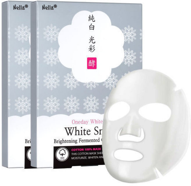 넬라 하얀눈 광채 발효 미백 순면 마스크 팩 세트 / 화이트닝 수분 탄력, 1개, 1개입