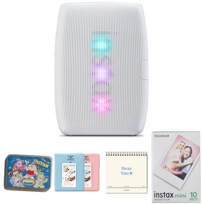 인스탁스 미니 링크3+필름 10장+틴케이스+2단앨범+디어유앨범키트 포토프린터, 클레이화이트
