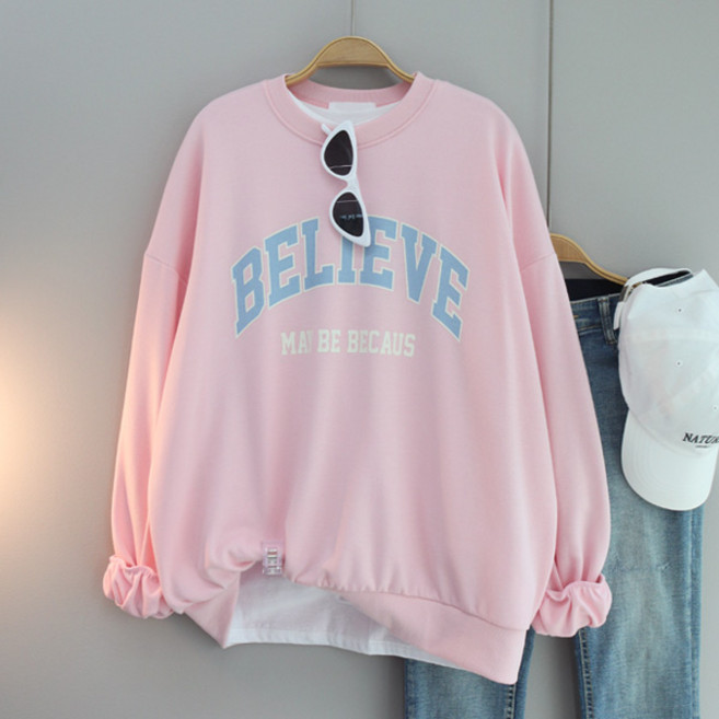 달콩 여성 비코즈레터링오버핏맨투맨 봄신상 긴팔티