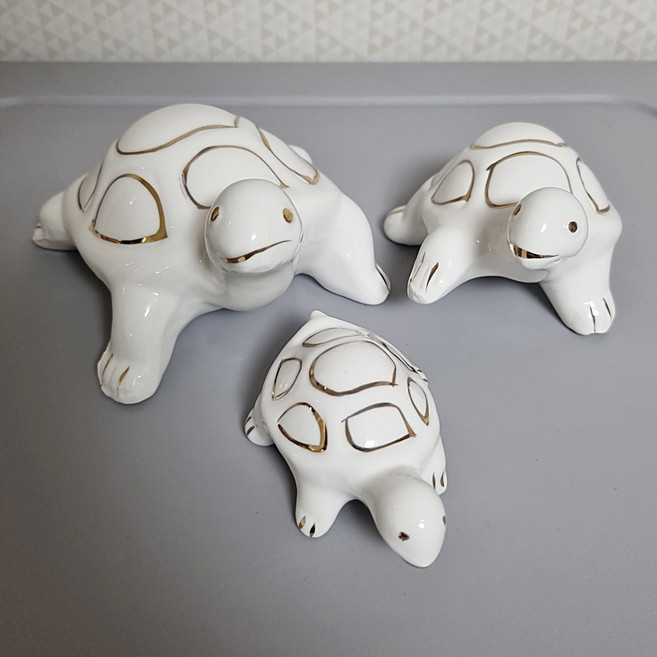 도자기 백색 거북이 세트 장식품 풍수 인테리어 소품 집들이 선물