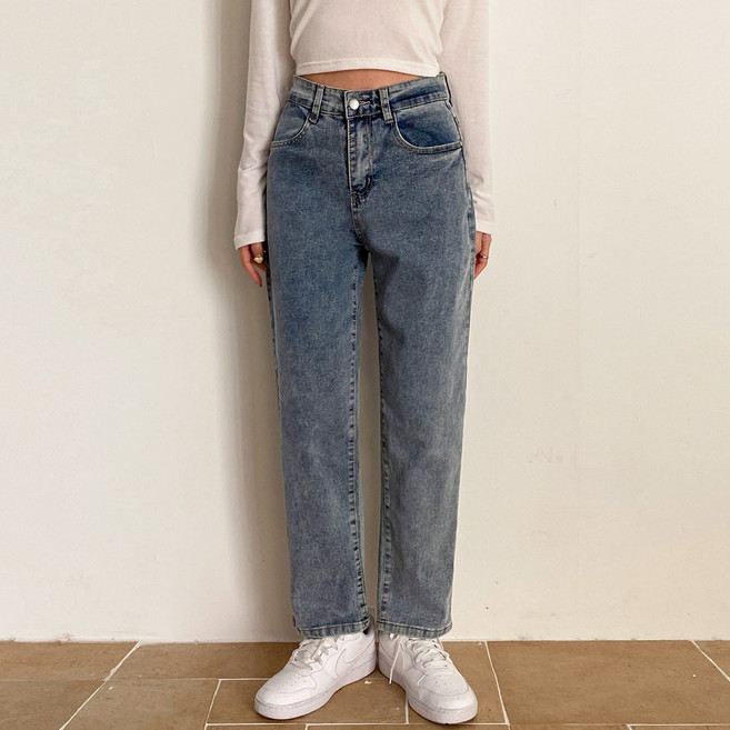 잇진 여성 3단기장 숏/기본/롱 하이웨스트 스판 일자 배기 청바지