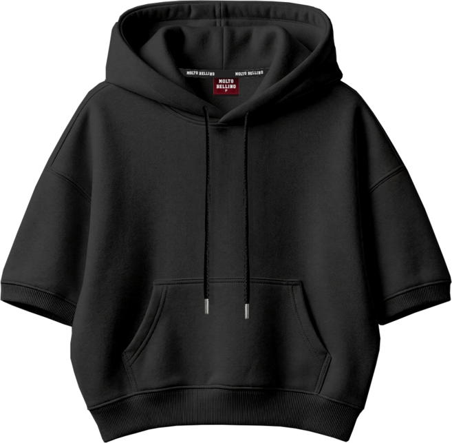 몰토벨리노 SF 무지 오버핏 세미크롭 반팔 후드티
