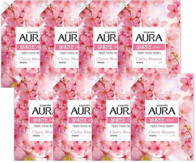 아우라 체리블라썸 실내건조 초고농축 섬유유연제 리필, 8개, 1.7L