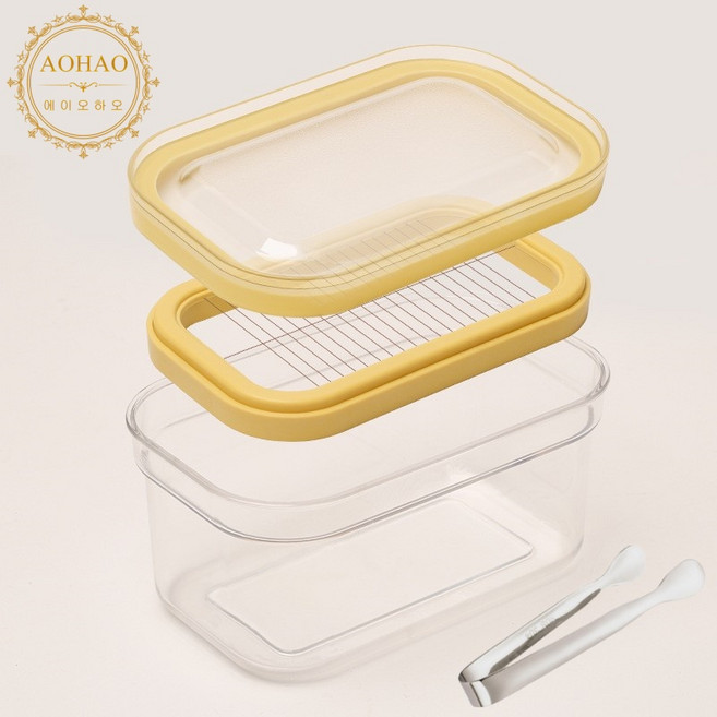 AOHAO 밀폐용기 버터 커터기+집게 밀봉력 커팅 케이스 치즈 슬라이서, 투명+500g, 2세트