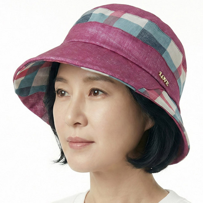 베이직엠 중년 여성 여름모자 벙거지 LOVE 뒷면 체크