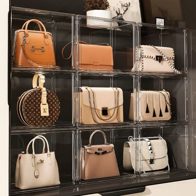 ClosArt 다용도 명품 신발 가방보관함 투명 아크릴 가방정리함 4단 108cm, 4개, 화이트투명
