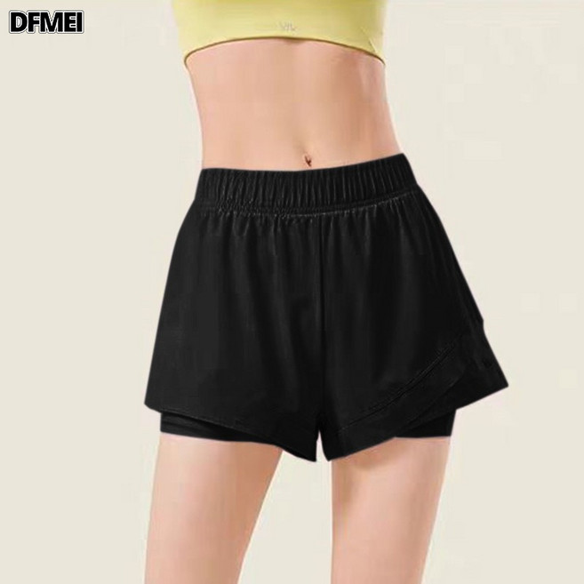 DFMEI 短褲速幹 防走光高腰跑步外穿假兩件運動短褲 瑜伽健身短褲女