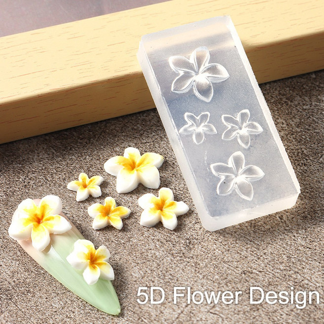 5D 꽃 실리콘 금형 네일 조각 스텐실 PLUMERIA 봄 아트 장식 매니 템플릿 도구, 1개