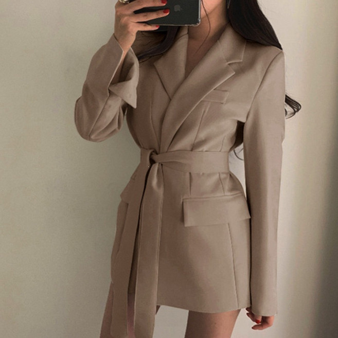 5위 - BROWMODA 여성 벨트 롱블레이저 캐주얼 자켓 세련 정장 아우터