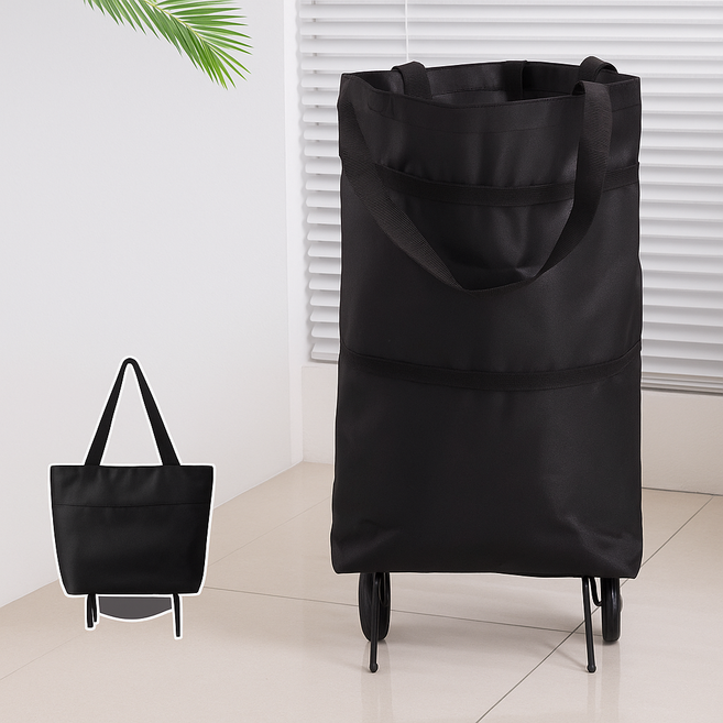 휴대용 접이식 쇼핑카트 가벼운 바퀴형 장바구니 손수레, 블랙, 1개