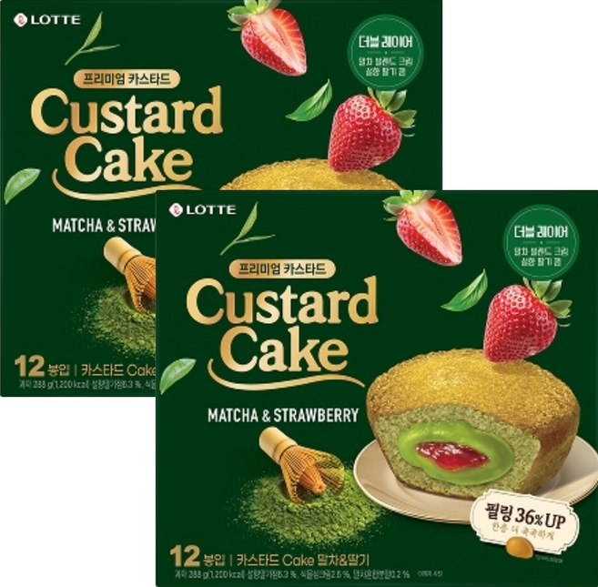 프리미엄 카스타드 케이크 말차n딸기, 2개, 288g