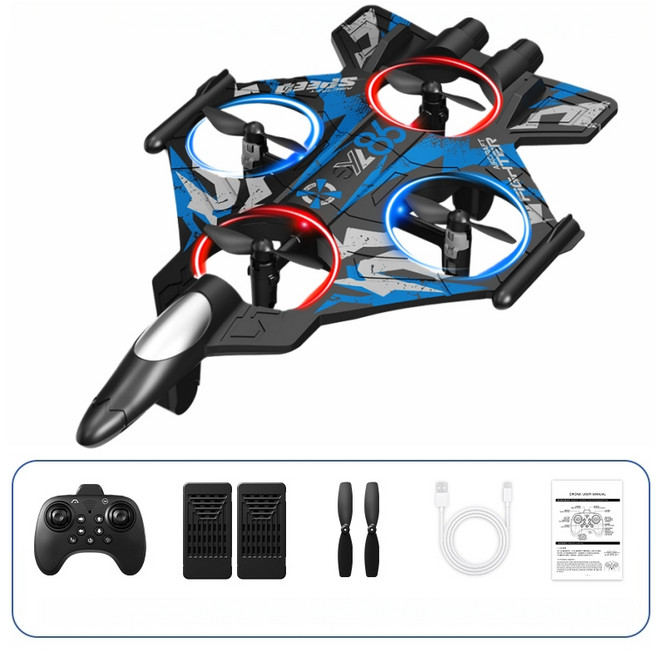 입문용 미니 드론 전투기 디자인 충돌방지 360도 회전 고도유지 RC 장난감 드론 초보자 선물용, 파란색, 1개