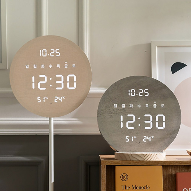 플라이토 선없는 와이파이 무선 루나 데이 온습도 LED 원형 인테리어 벽시계 29cm, 마블