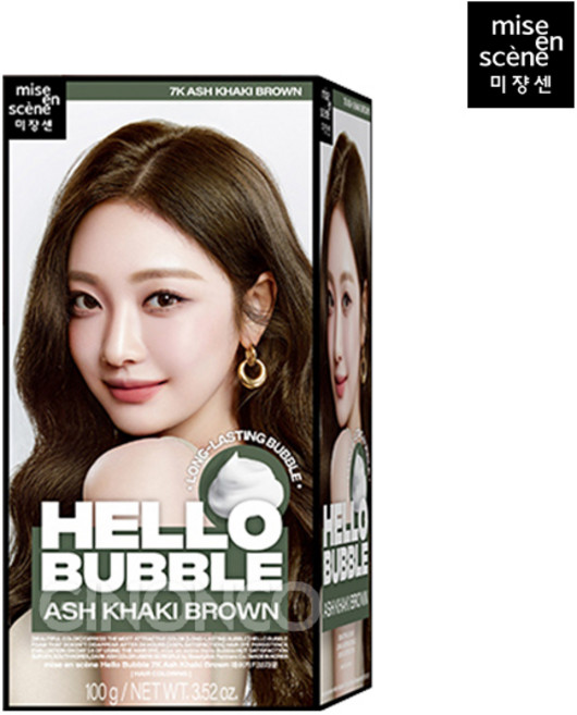 미쟝센 헬로 버블 염색제, 7K 애쉬카키브라운, 4개