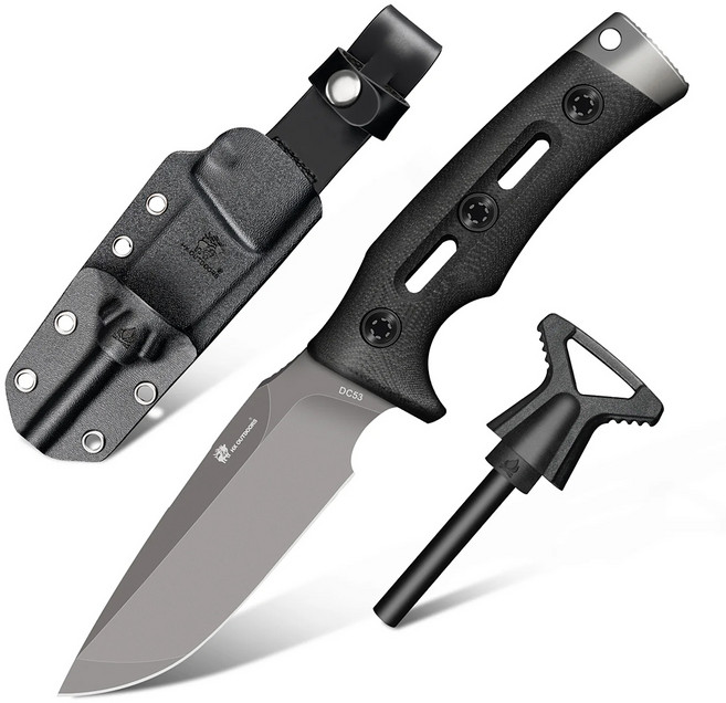 HX TD18 강력한 나이프 DC53 소재 캠핑칼 서바이벌 낚시 칼, 1개, 블랙