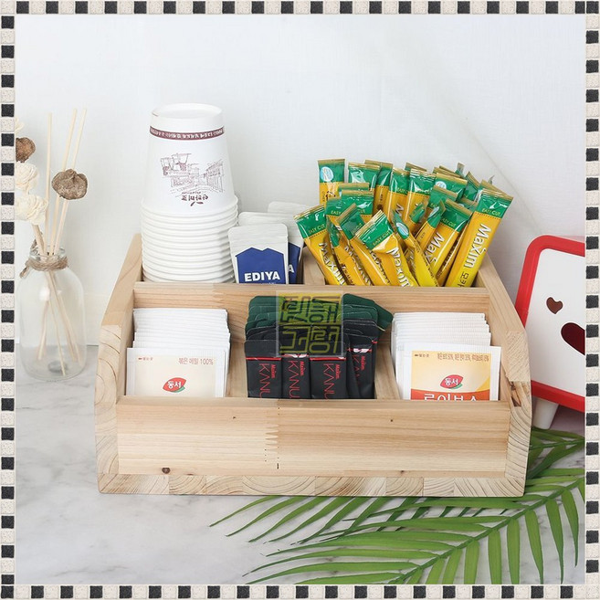 우드나인 티박스 커피수납 원목 수납함 커피트레이 커피정리 보관함 탕비실, 1개