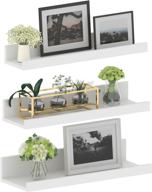 Olivet 벽걸이 수납 선반 원목 벽걸이형 다용도 수납 선반, 흰색, 3단