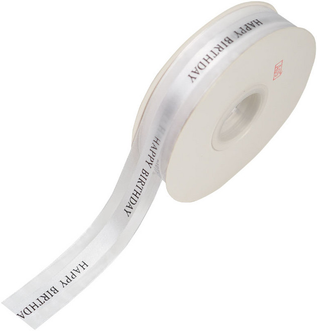 디어플레이스 해피벌스데이 쉬폰 리본끈 레터링 생일 포장끈 2.5cm, 1개, 45m, 09 화이트