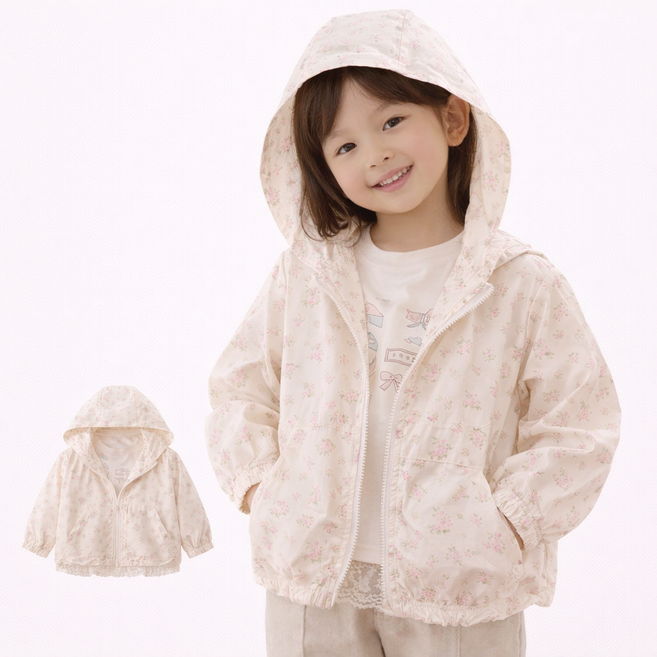 플라워바람후드점퍼 키즈 여아 바람막이 점퍼 봄 여름 가을 외출 나들이옷