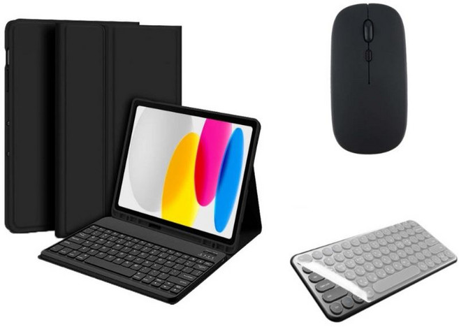 아이패드 호환 에어 프로 미니 1/2/3/4/5/6/7/8/9/10 세대 M2 M4 펜슬 수납 블루투스 키보드 케이스 무선 마우스 세트 iPad Pro Air Mini 케이스나라, 블랙