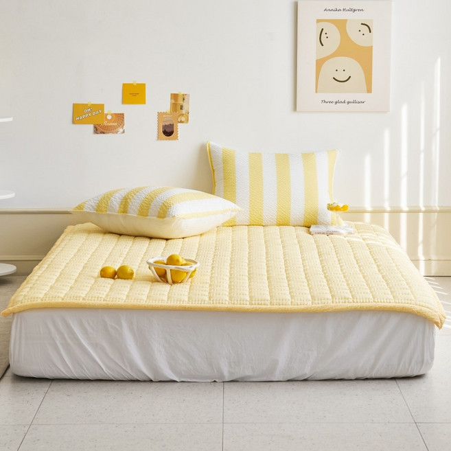 모던하우스 ON 4면 고정밴드가 있는 팝핑 시어서커 패드, 레몬