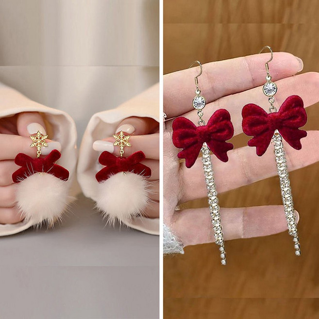 FANSYLI 1+1 가을 겨울 태슬 귀걸이 새해 귀걸이 고급스러운 드레스 귀걸이 패션 리본 귀걸이 2종 세트 크리스마스 선물 새해 선물 X2410O28