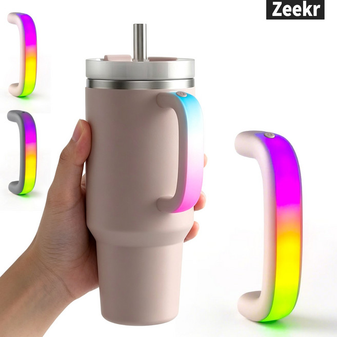 Zeekr 스탠리 텀블러 손잡이 LED 발광 액세서리 / 30oz 40oz 호환 USB 마그네틱 충전 10가지 모드 무드등, 1개, 핑크