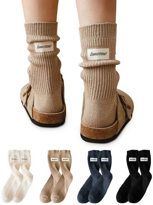 홈샘 여성 데일리 레터링 골지 패션 양말 4켤레