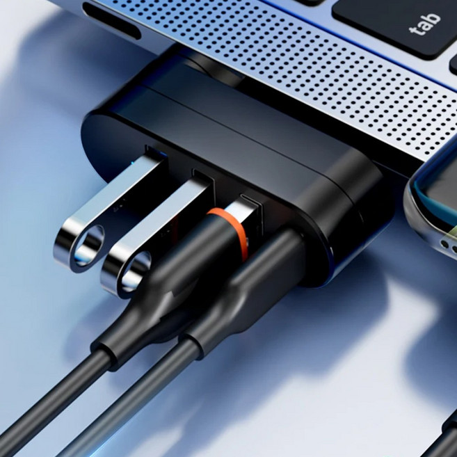 USB3.0 C타입 4포트 허브 180도 회전 멀티 확장 어댑터 노트북 맥북 PC, 1개, 블랙