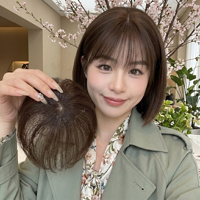 댓츠댓 자연스러운 인모 정수리 부분가발, 1개, 다크 브라운