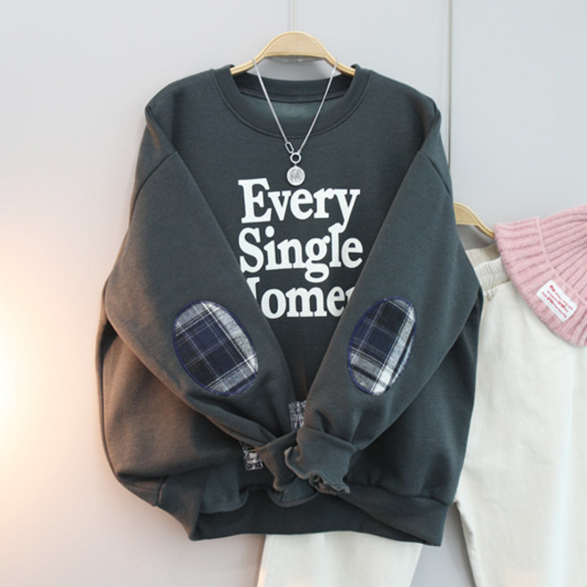 달콩 여성 빅사이즈 루즈핏 겨울맨투맨 에브리체크빵덕맨투맨(기모)