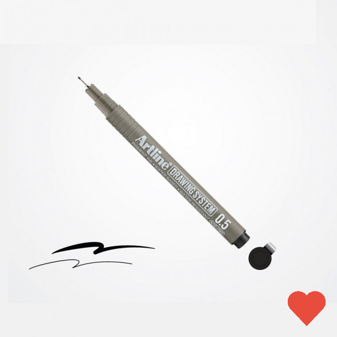 일반 볼펜 아트라인 펜 레드 드로잉 사이즈, 0.05mm
