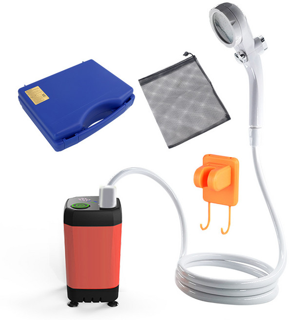 HK.sell 수온표시 충전식 휴대용 캠핑 샤워기 kc 인증 대용량 건전지 5200mAh, 오렌지색, 1개