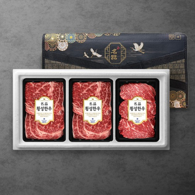 1등급 암소숙성 횡성한우 선물세트 2호(총1.2kg/꽃등심400g+꽃등심400g+채끝400g)냉장, 없음, 1개