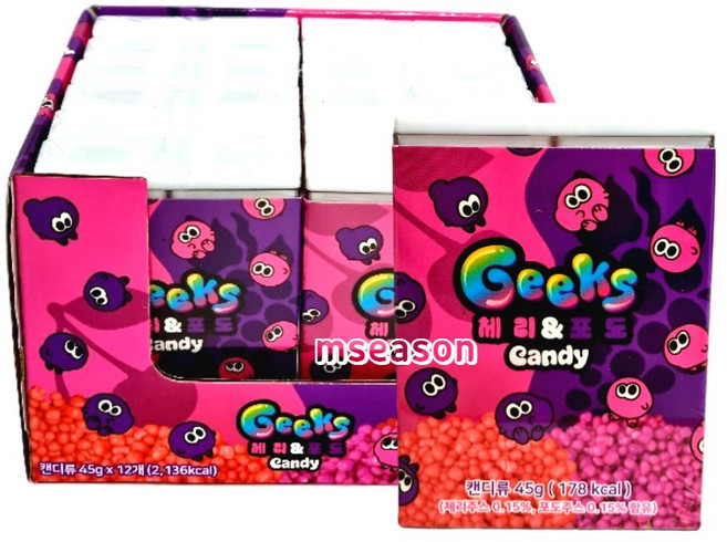긱스 체리맛 포도맛 짝궁캔디, 45g, 12개