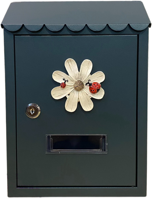花邊鐵製信箱 21.5x7x30cm 波斯花裝飾, 花黑-白波斯, 1個