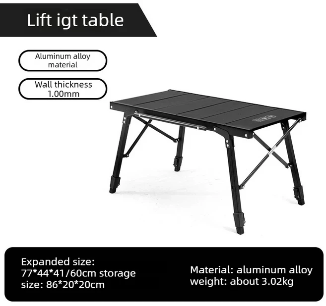 캠핑 IGT 더블 데크 화로 테이블 알루미늄 합금 유닛 스토브 야외 경량 책상 관광 피크닉용 접이식, 02 Black