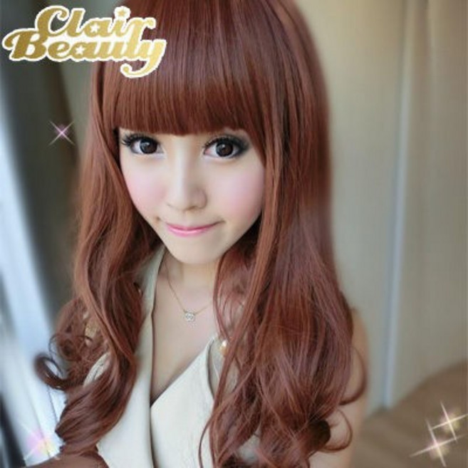 Clair Beauty 齊瀏海捲捲梨花頭假髮 高仿真耐熱超自然 淺亞麻色 前長18後長70公分, 1個, 淺亞麻